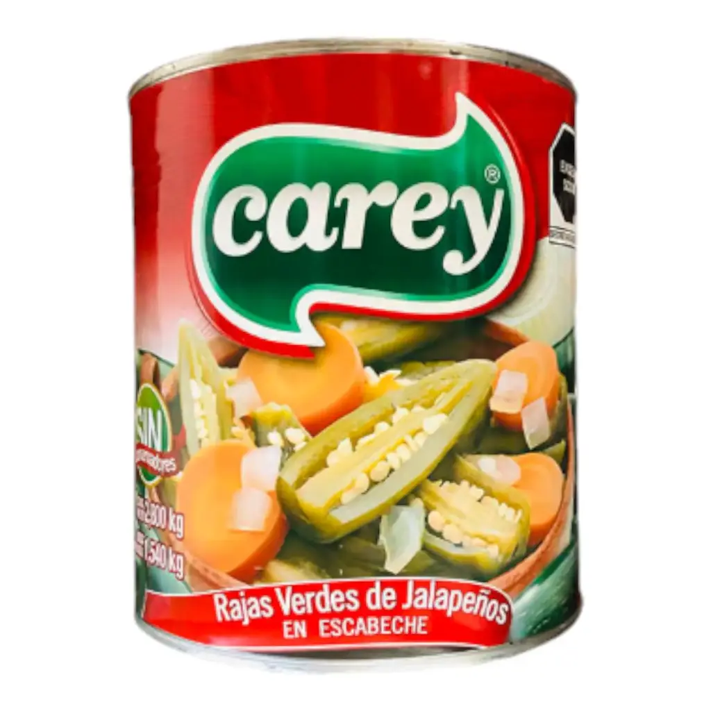 RAJAS VERDES DE JALAPEÑOS EN ESCABECHE CAREY 2.8 KG