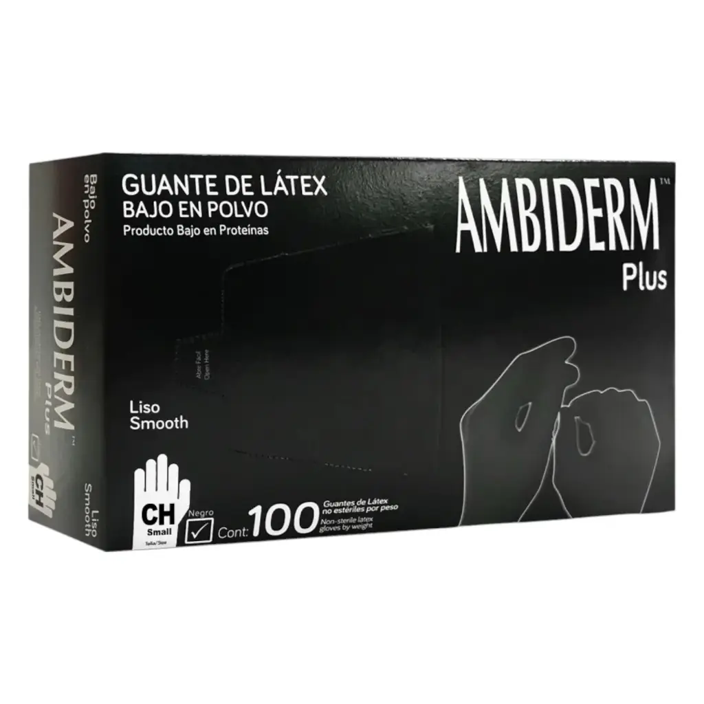 [GUALATNEG AM-100PIEZA] GUANTE LATEX NEGRO M AMBIDERM 100 PZ