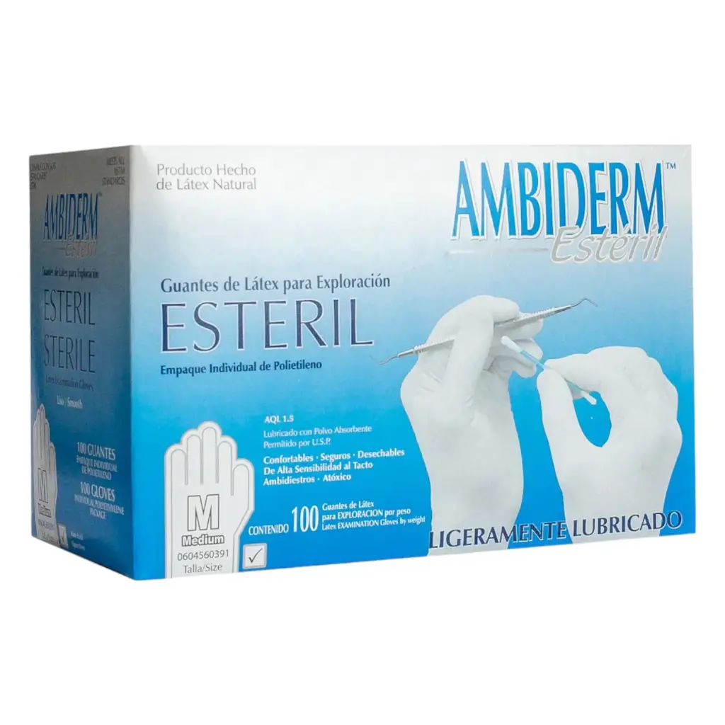 GUANTES LATEX BLANCOS M  AMBIDERM 100 PZ