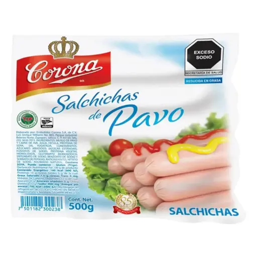 [SALPAVCOR GR-500G] SALCHICHA PAVO CORONA 500 GR
