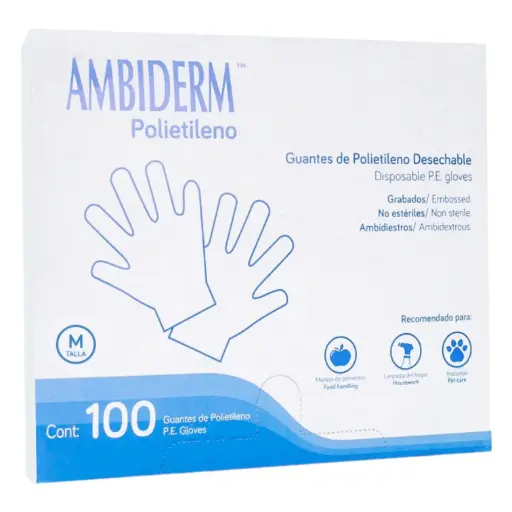 [GUAPOLDES 10-100PIEZA] GUANTES POLIETILENO DESECHABLE AMBIDERM 100 PZ